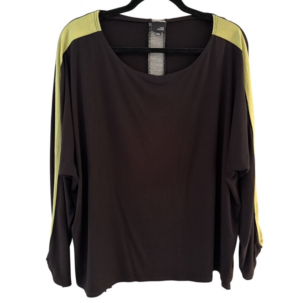 Lisa Bayne Womens XXL Black Lime Green Stripe Long Sleeve Relaxed Top Made in US